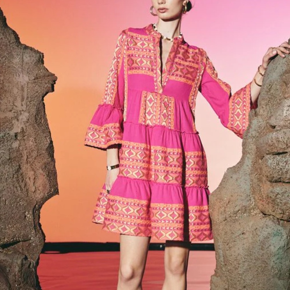 Pink Patterned Mini Dress (fits like a small)